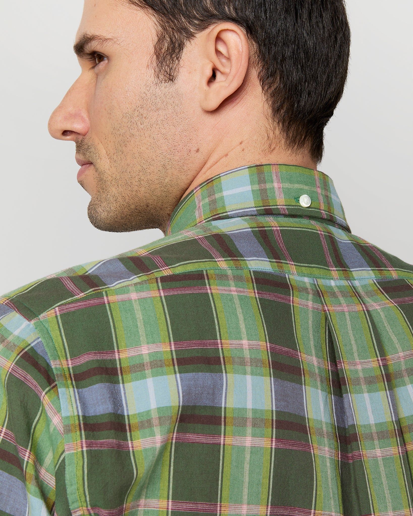 Sid Mashburn Button-Down Sport Shirt - Green/Red/Sky Madras