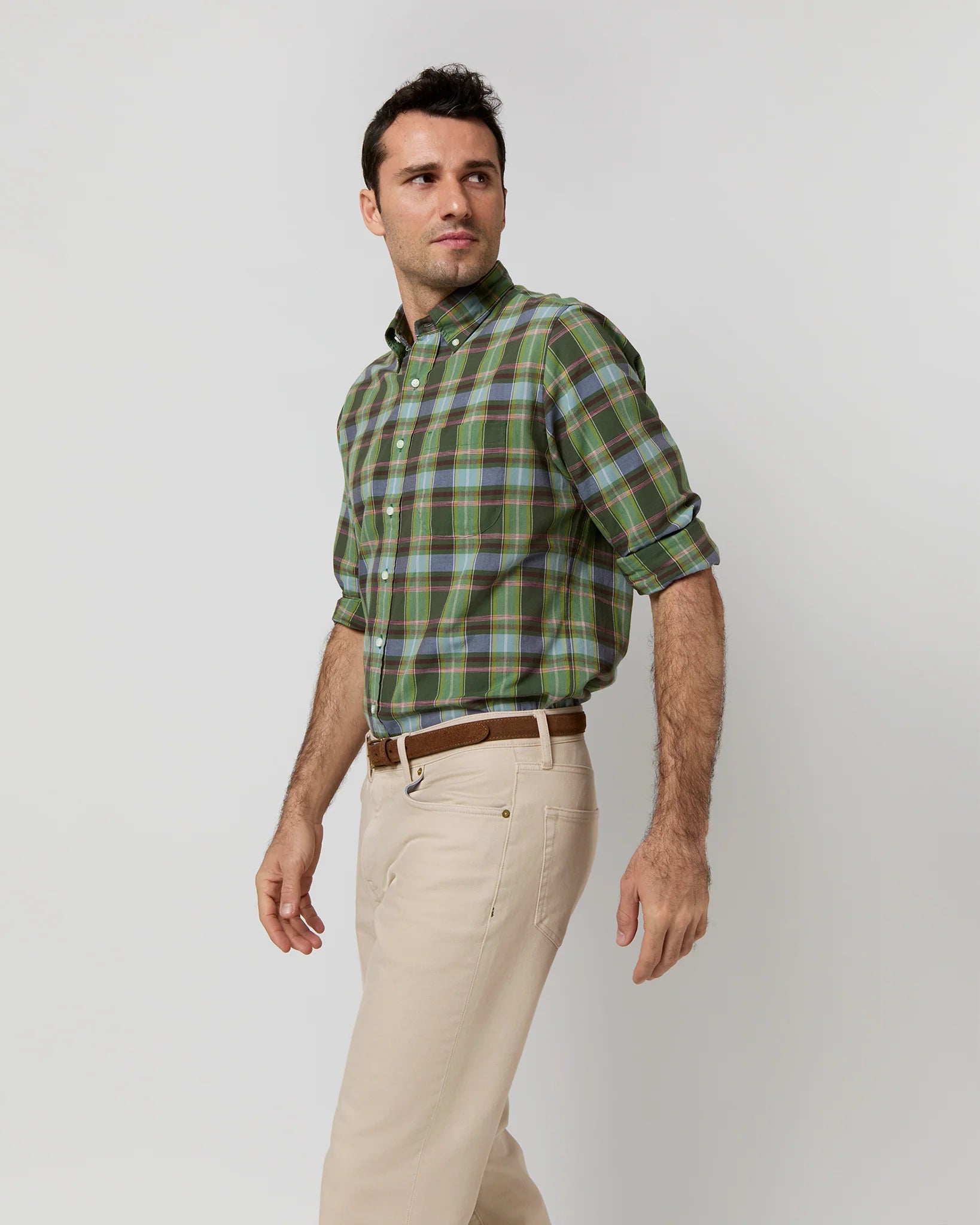 Sid Mashburn Button-Down Sport Shirt - Green/Red/Sky Madras