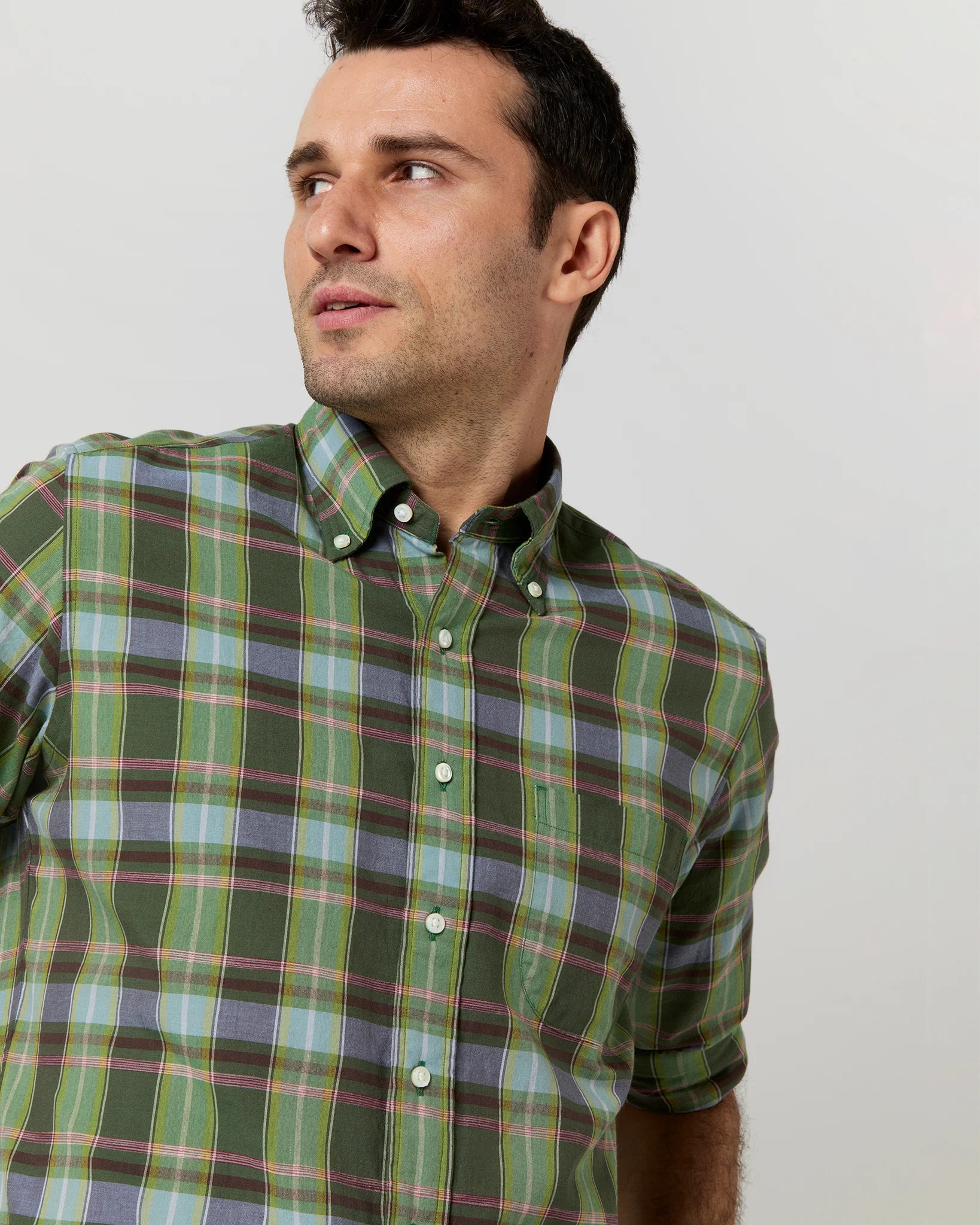 Sid Mashburn Button-Down Sport Shirt - Green/Red/Sky Madras