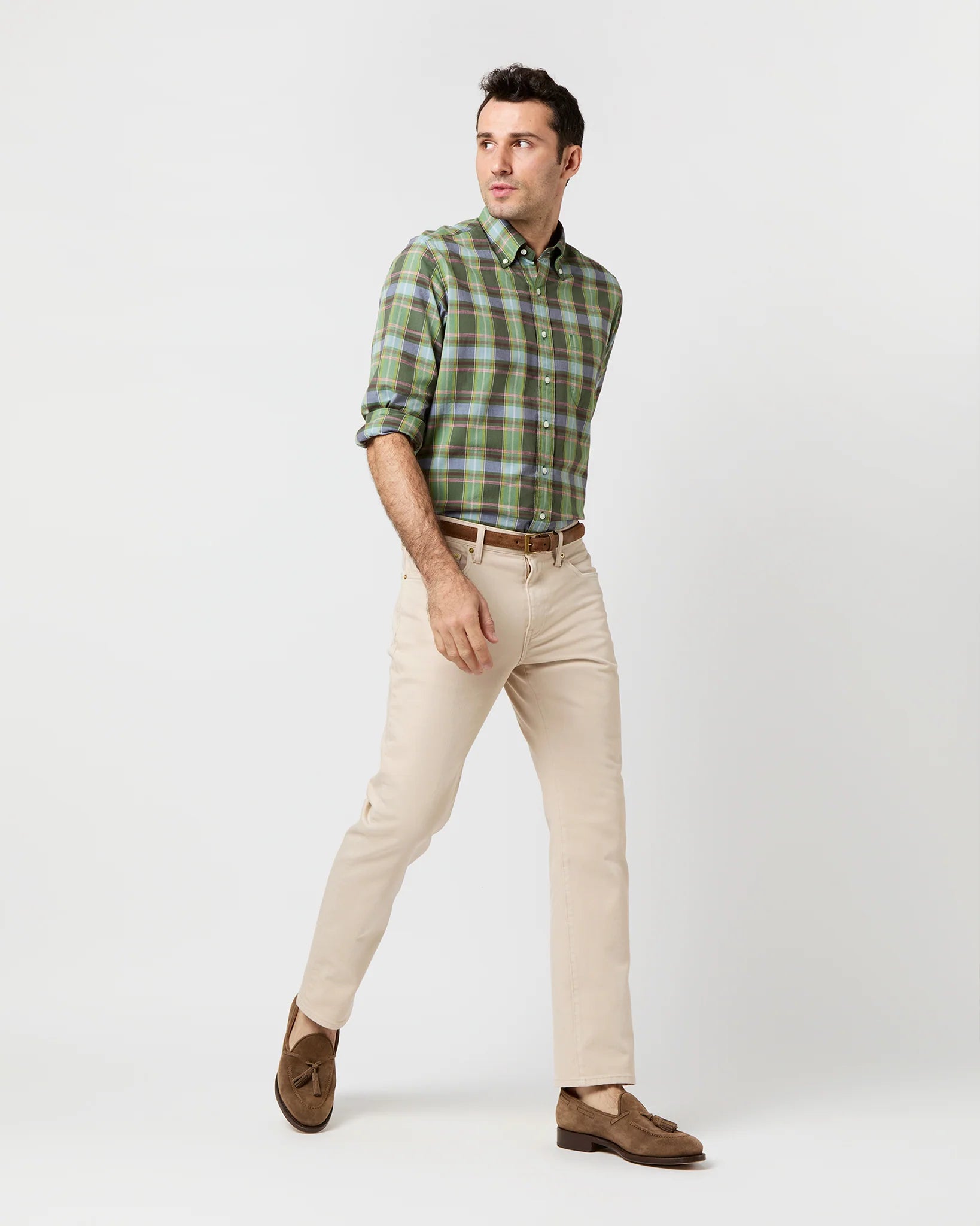 Sid Mashburn Button-Down Sport Shirt - Green/Red/Sky Madras