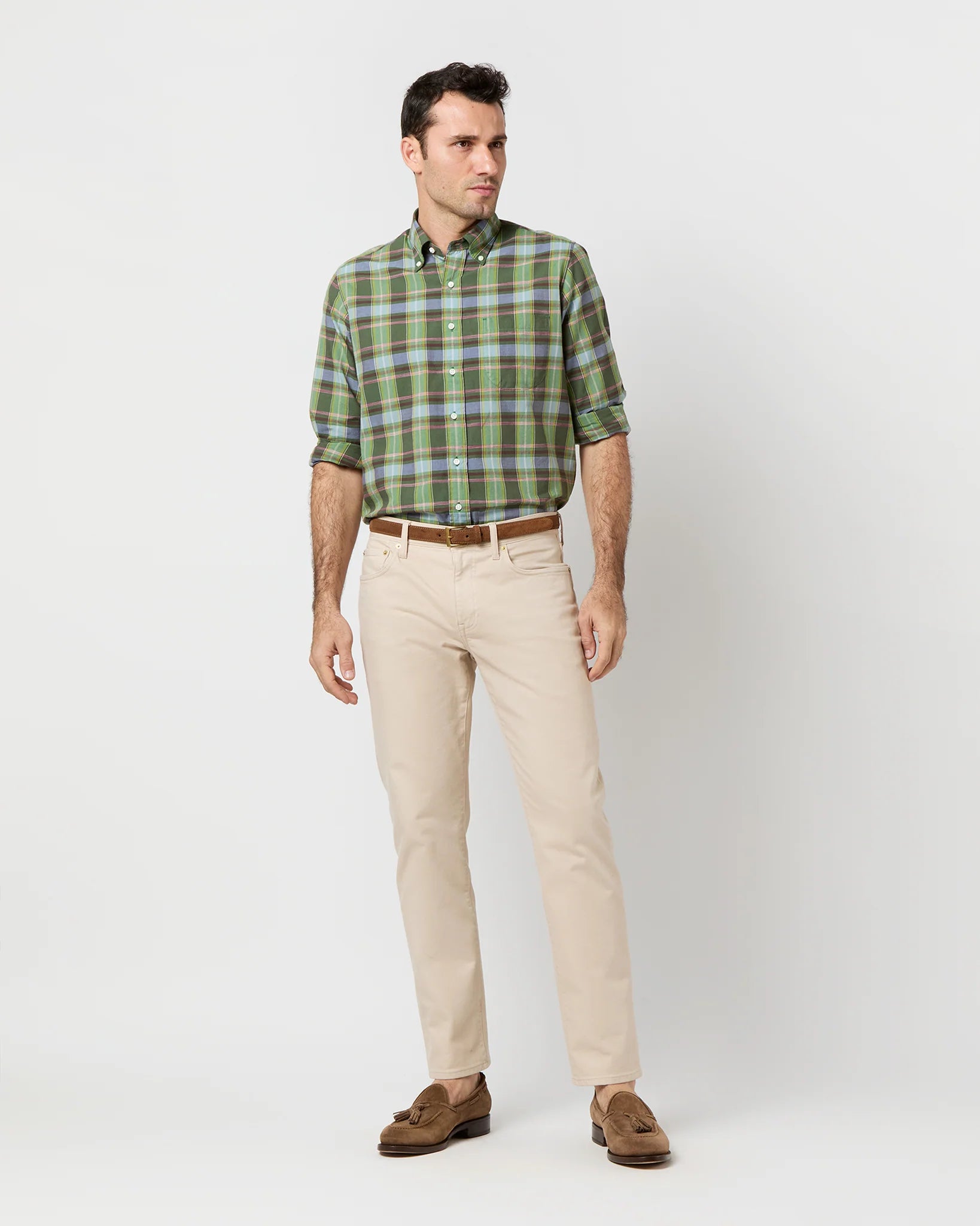 Sid Mashburn Button-Down Sport Shirt - Green/Red/Sky Madras