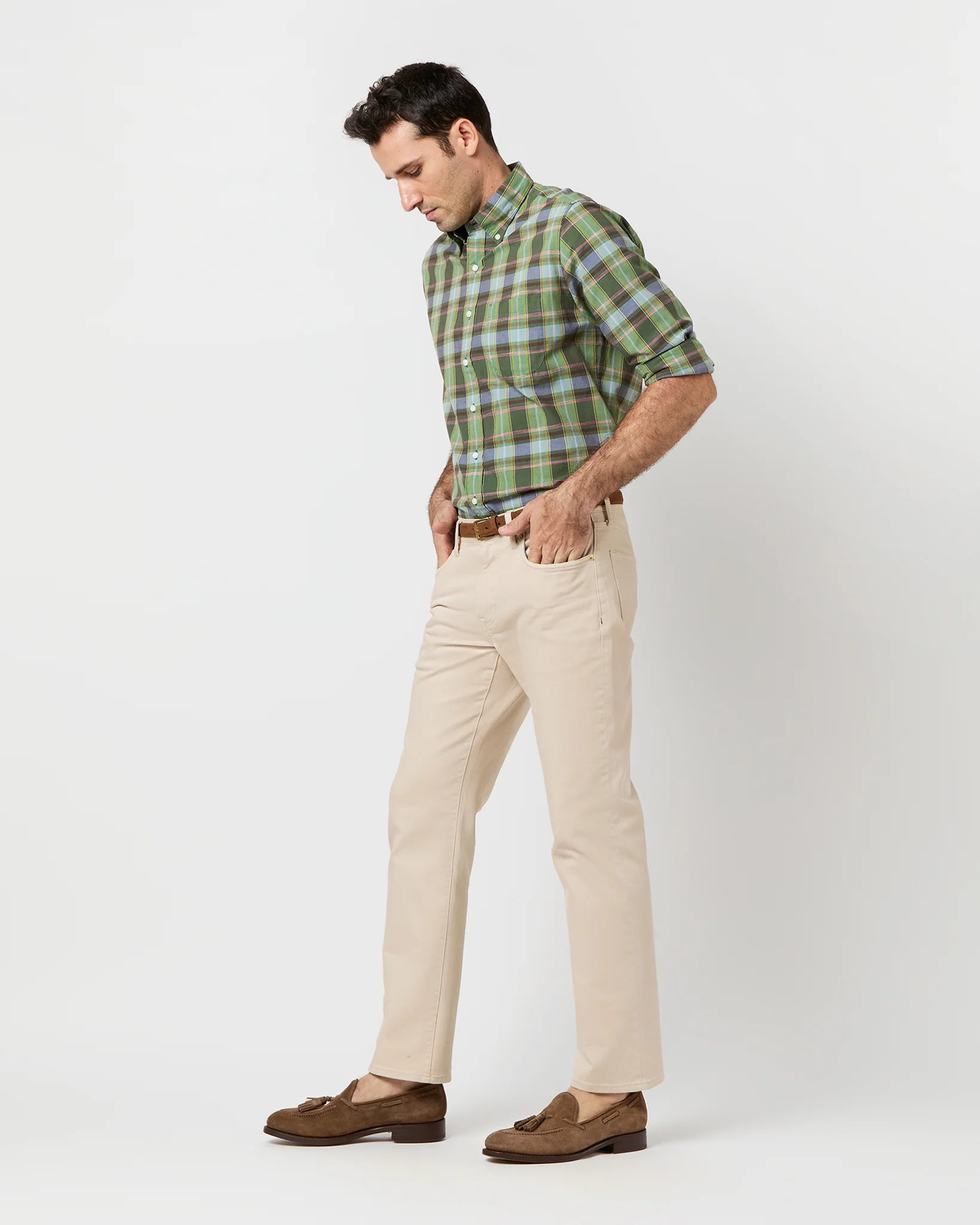 Sid Mashburn Button-Down Sport Shirt - Green/Red/Sky Madras