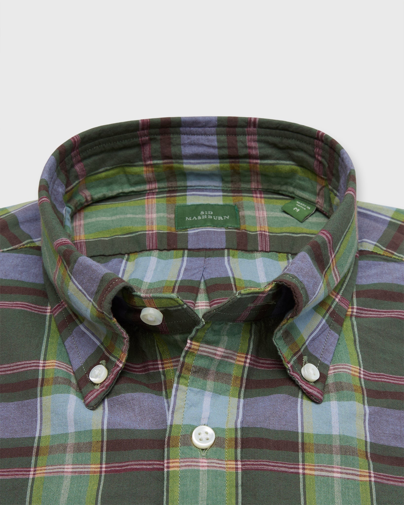 Sid Mashburn Button-Down Sport Shirt - Green/Red/Sky Madras