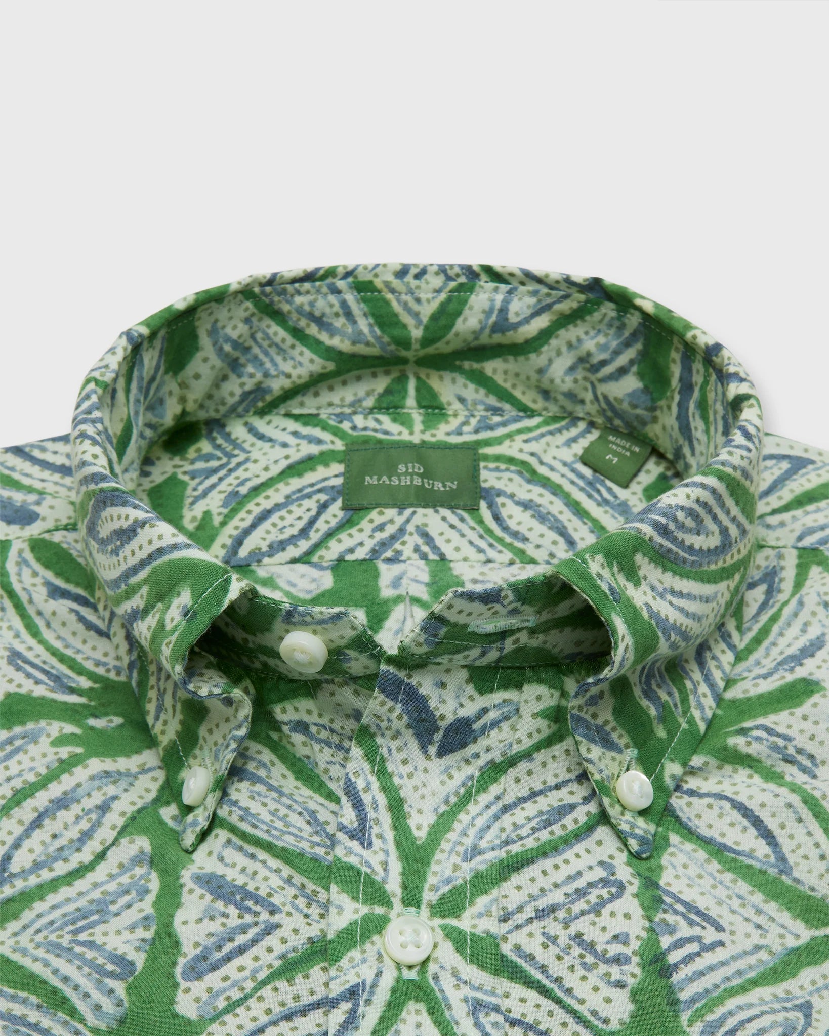 Sid Mashburn Short-Sleeved Button-Down Sport Shirt - Green/Blue Block