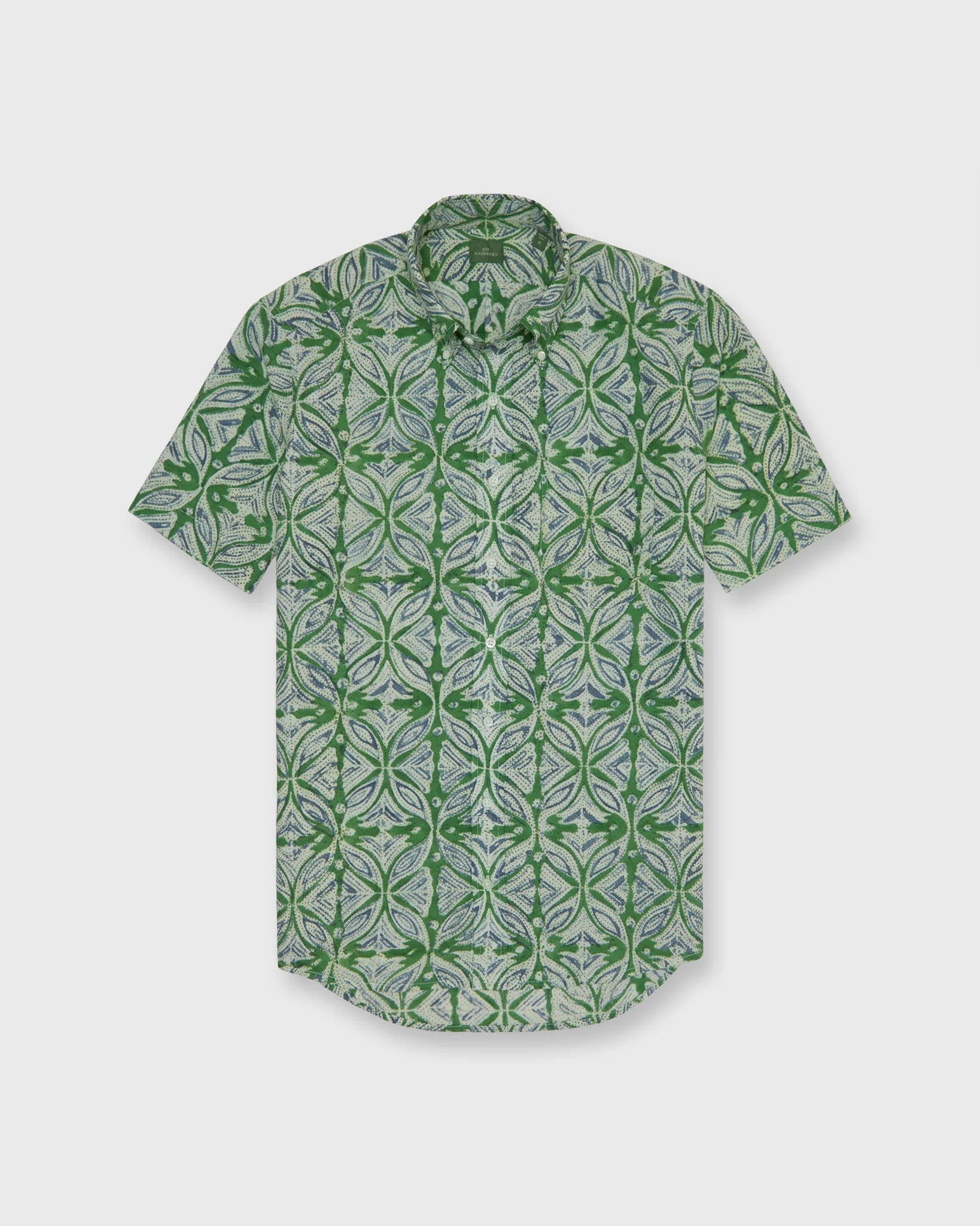 Sid Mashburn Short-Sleeved Button-Down Sport Shirt - Green/Blue Block