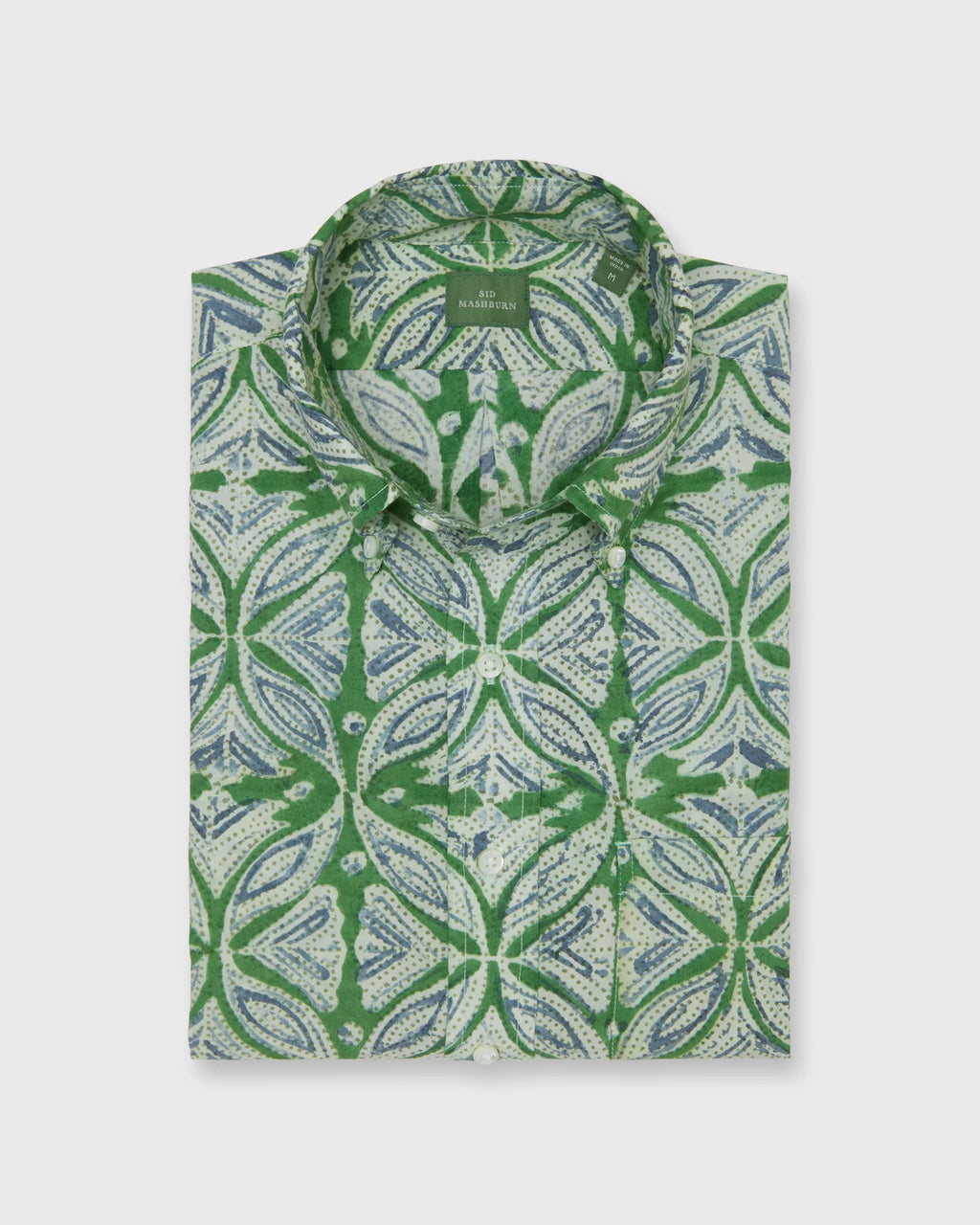 Sid Mashburn Short-Sleeved Button-Down Sport Shirt - Green/Blue Block