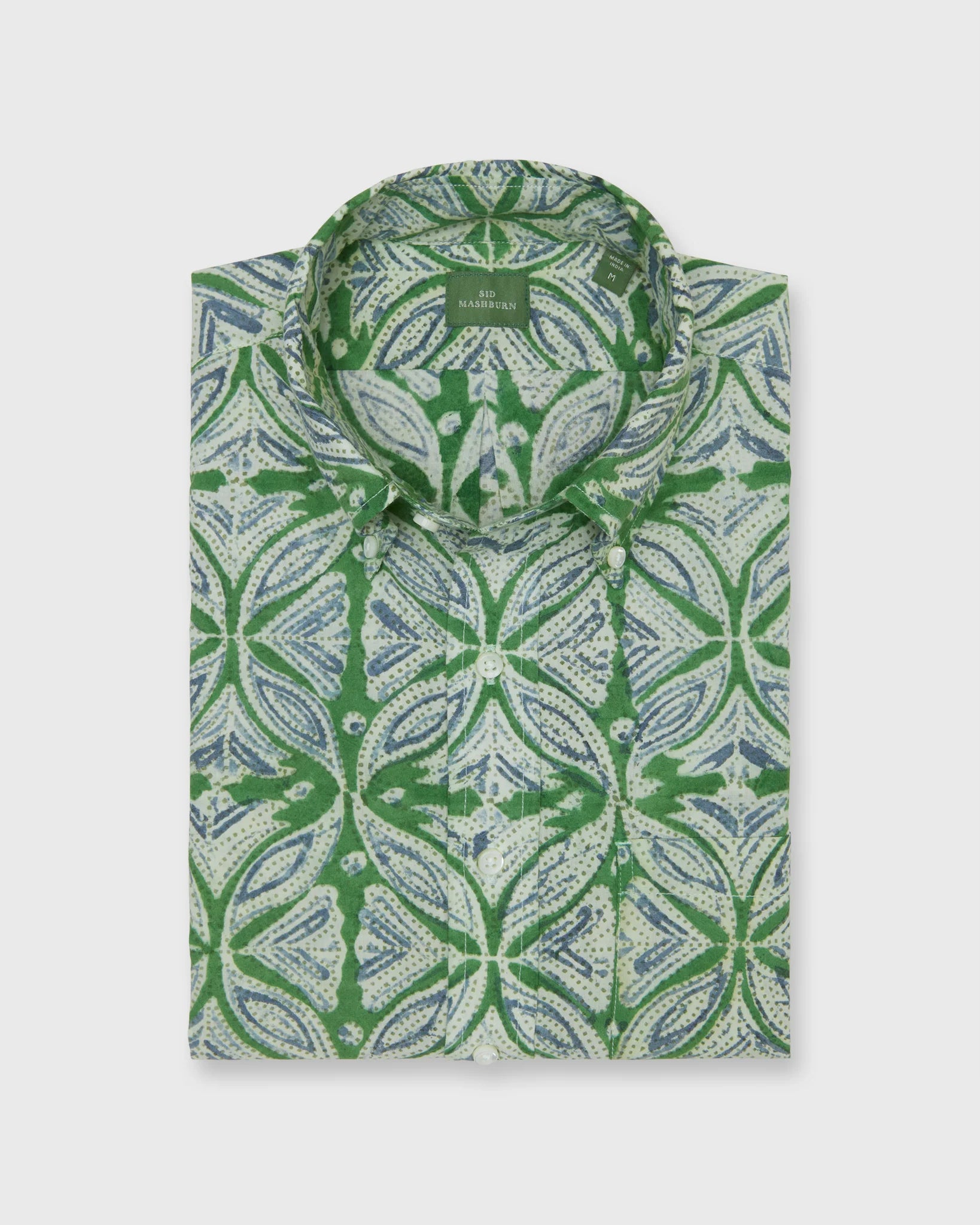 Sid Mashburn Short-Sleeved Button-Down Sport Shirt - Green/Blue Block