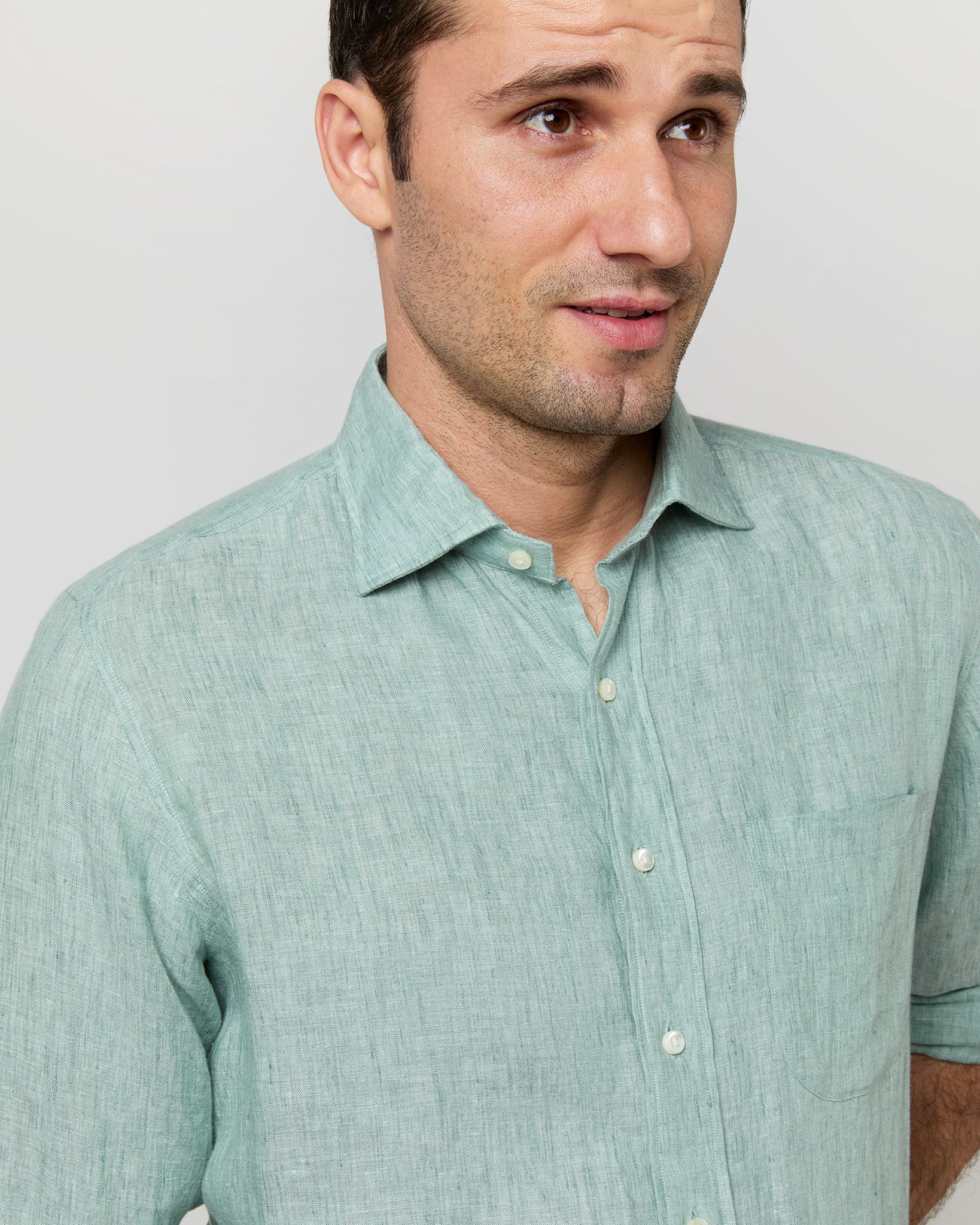 Sid Mashburn Spread Collar Linen Sport Shirt - Thyme