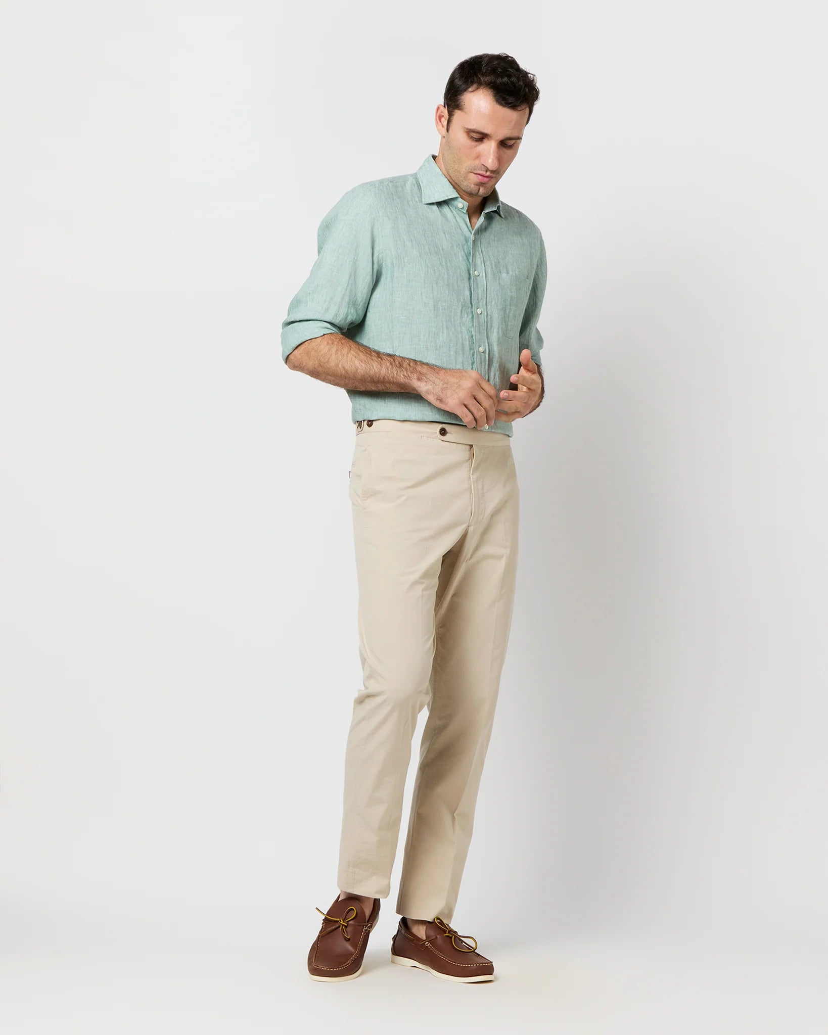 Sid Mashburn Spread Collar Linen Sport Shirt - Thyme
