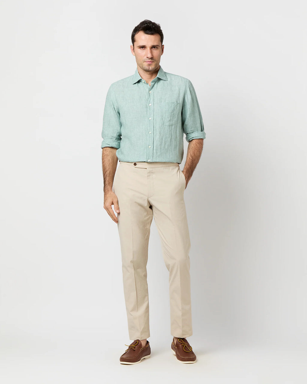 Sid Mashburn Spread Collar Linen Sport Shirt - Thyme
