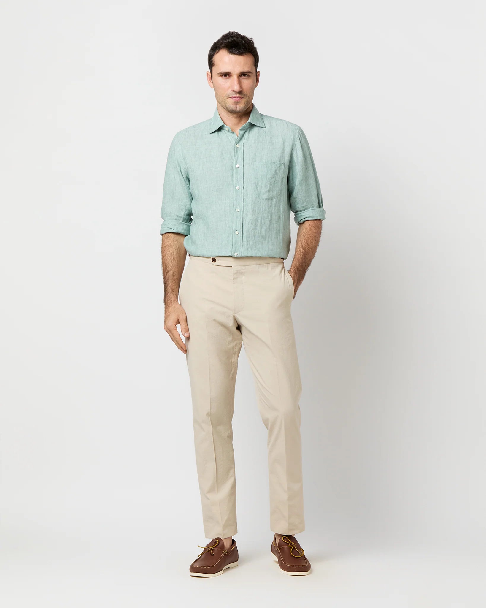 Sid Mashburn Spread Collar Linen Sport Shirt - Thyme
