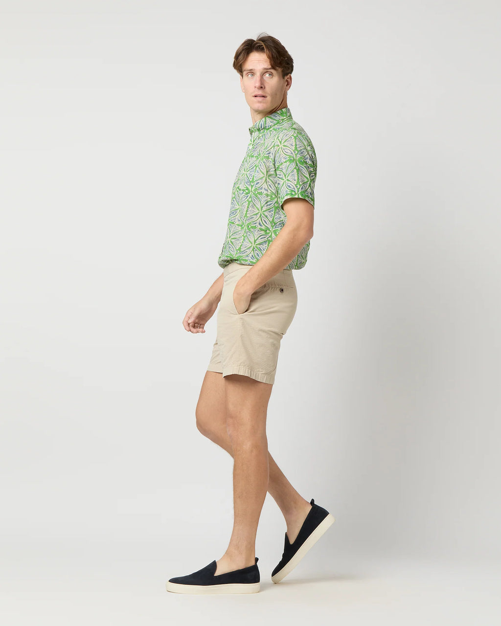 Sid Mashburn Short-Sleeved Button-Down Sport Shirt - Green/Blue Block