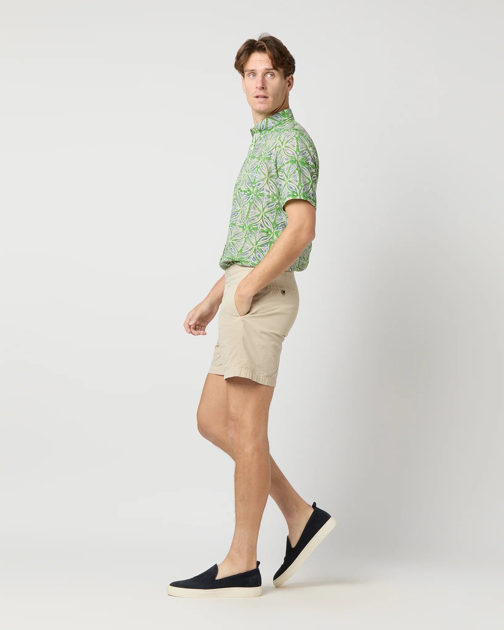 Sid Mashburn Short-Sleeved Button-Down Sport Shirt - Green/Blue Block