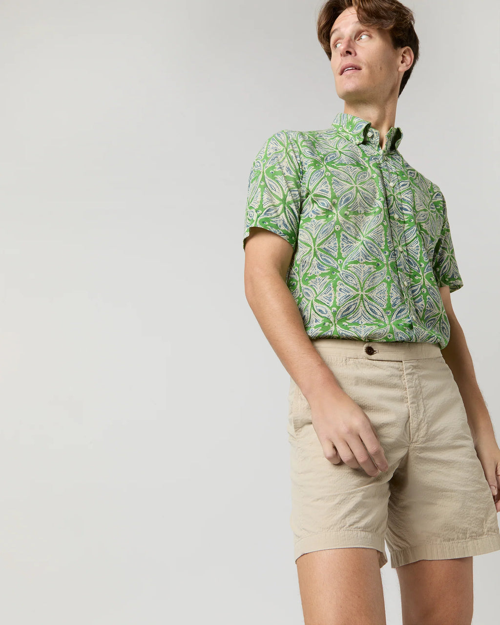 Sid Mashburn Short-Sleeved Button-Down Sport Shirt - Green/Blue Block