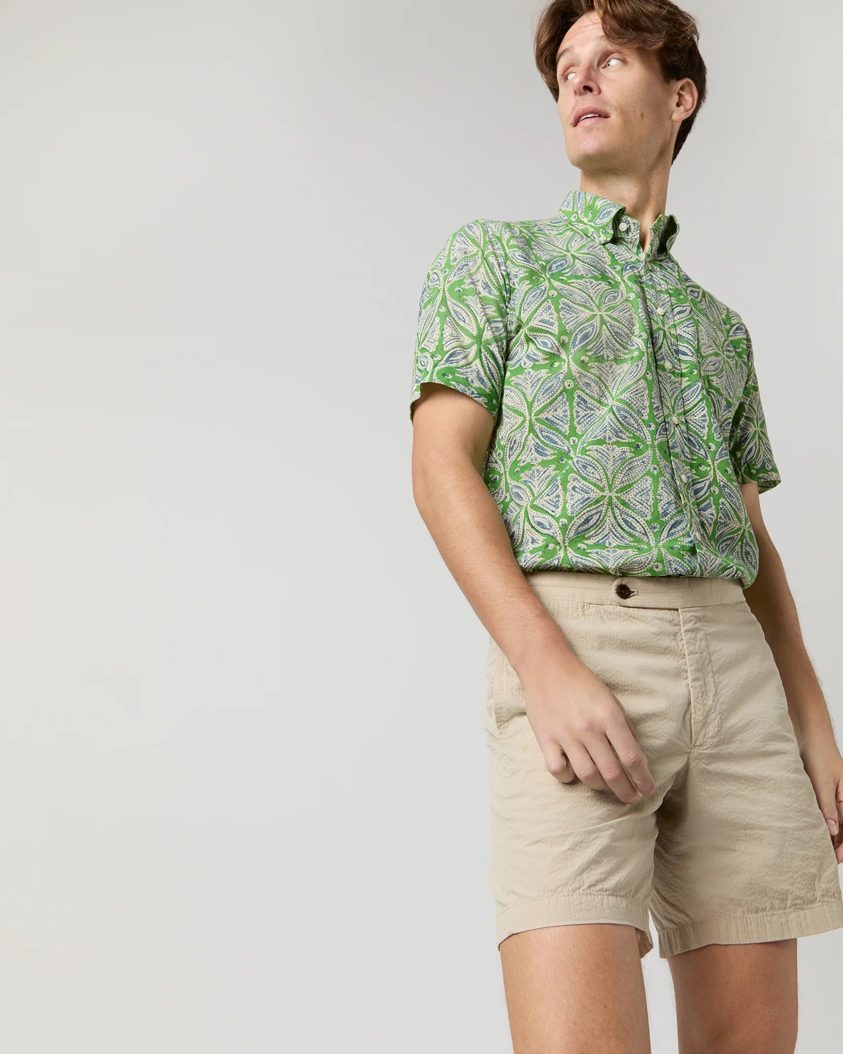 Sid Mashburn Short-Sleeved Button-Down Sport Shirt - Green/Blue Block