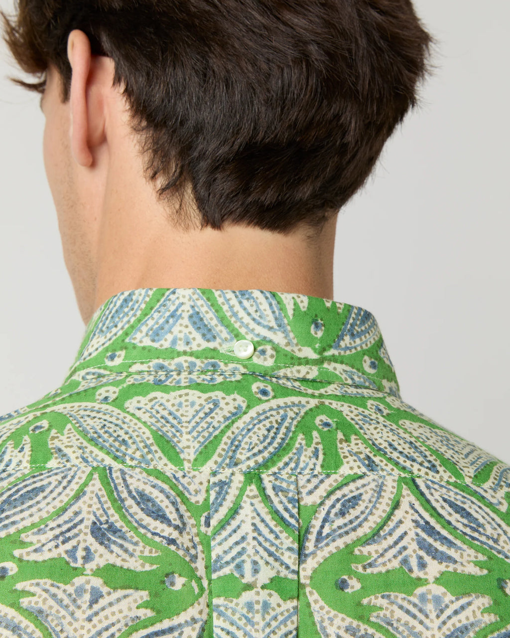 Sid Mashburn Short-Sleeved Button-Down Sport Shirt - Green/Blue Block