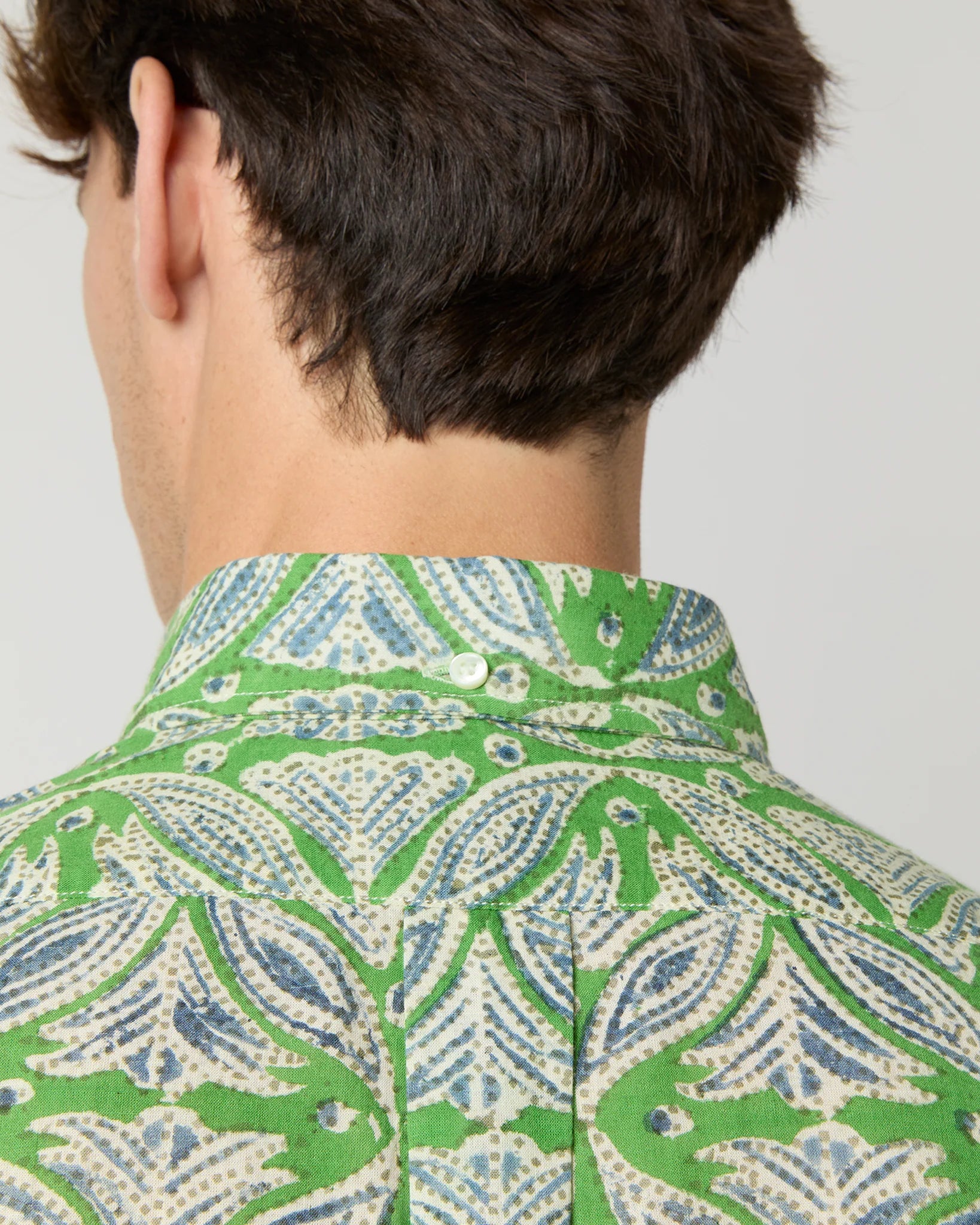 Sid Mashburn Short-Sleeved Button-Down Sport Shirt - Green/Blue Block