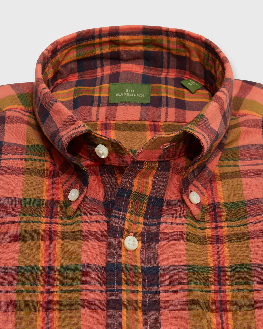 Sid Mashburn Button-Down Sport Shirt Persimmon/Olive/Navy Madras