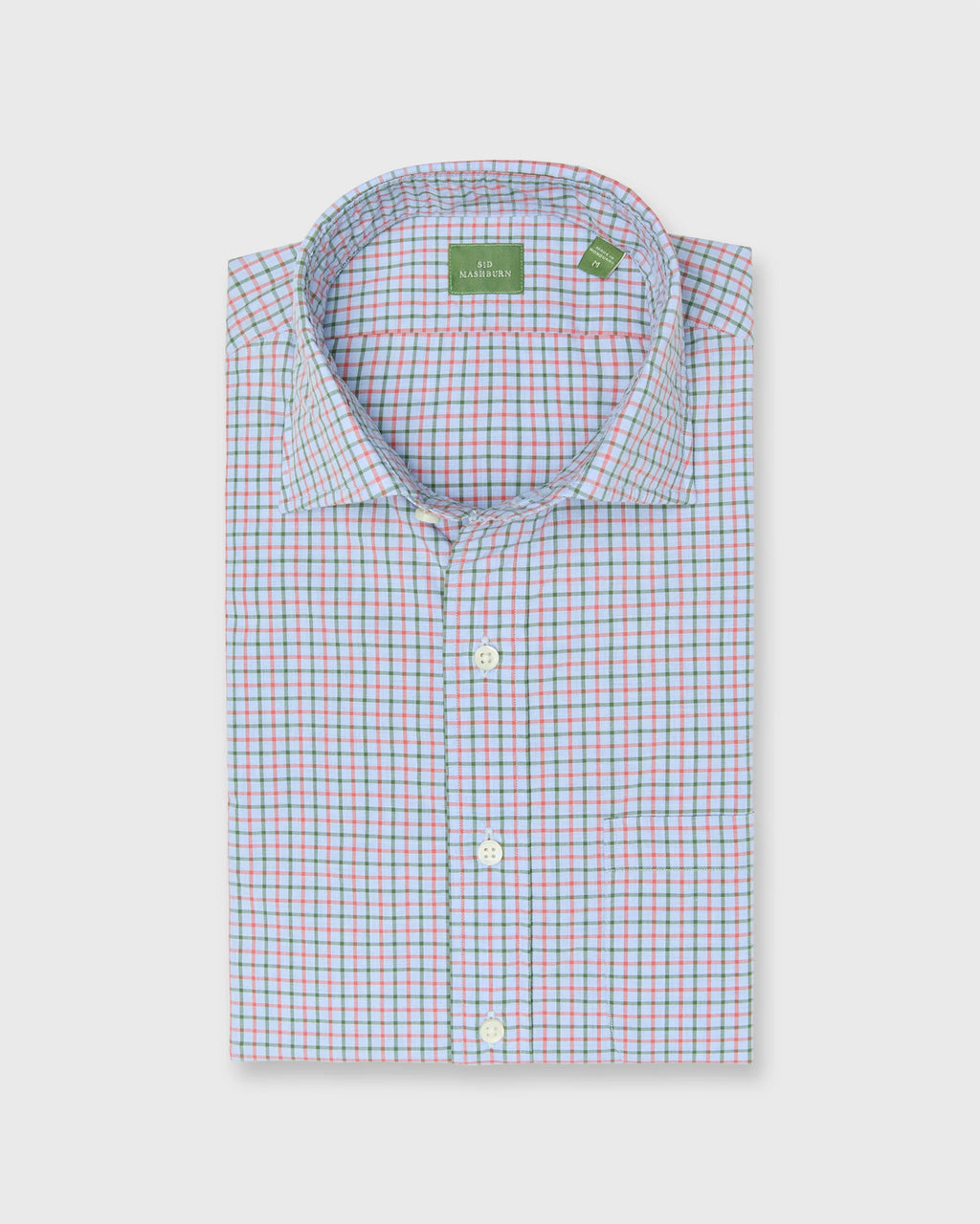 Sid Mashburn Spread Collar Sport Shirt Sky/Poppy/Green Tattersall Poplin