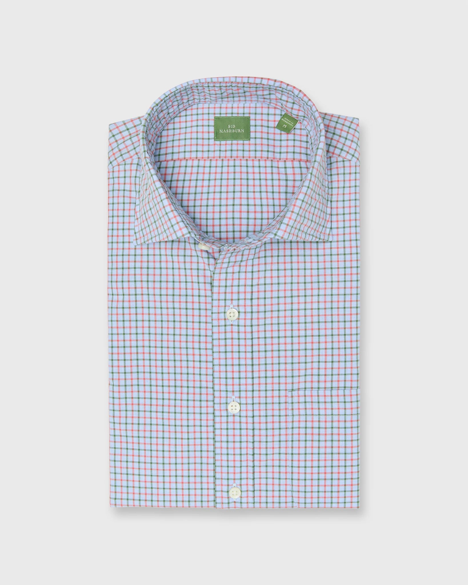 Sid Mashburn Spread Collar Sport Shirt Sky/Poppy/Green Tattersall Poplin