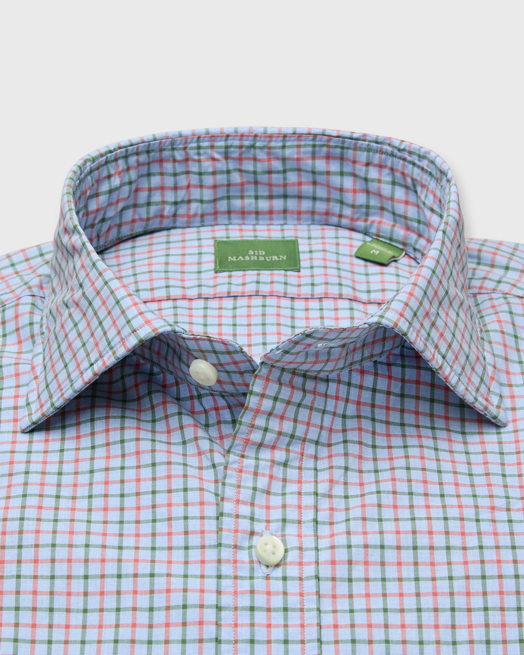 Sid Mashburn Spread Collar Sport Shirt Sky/Poppy/Green Tattersall Poplin
