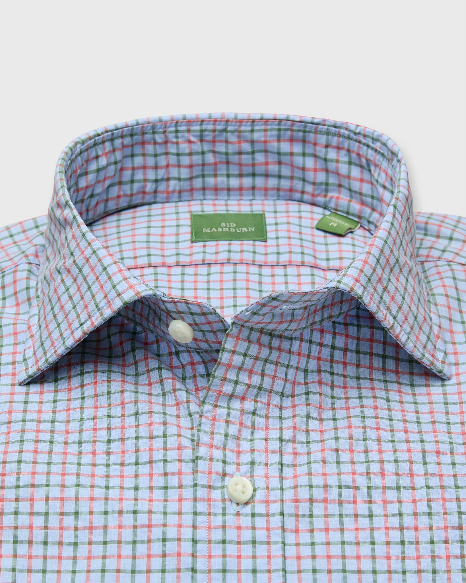 Sid Mashburn Spread Collar Sport Shirt Sky/Poppy/Green Tattersall Poplin