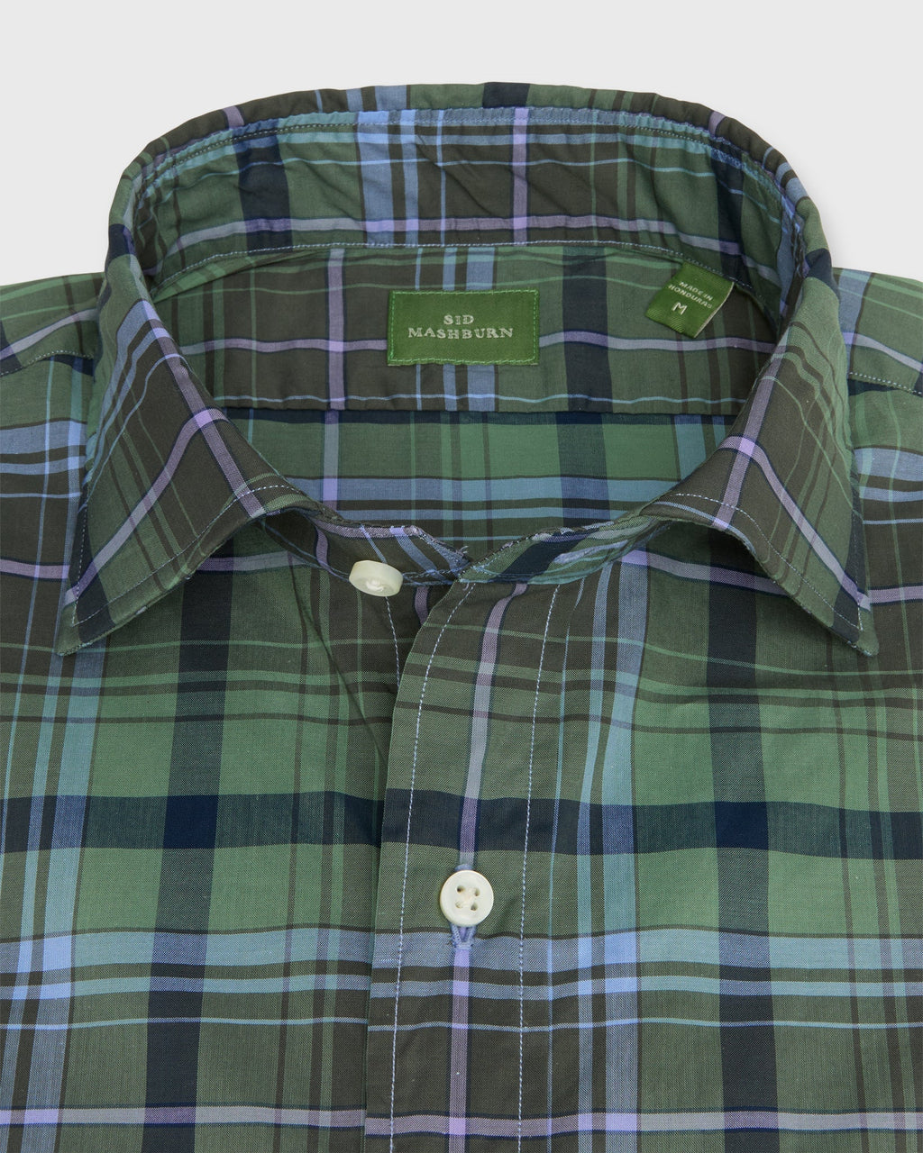Sid Mashburn Spread Collar Sport Shirt Olive/Navy/Lavender Plaid Poplin