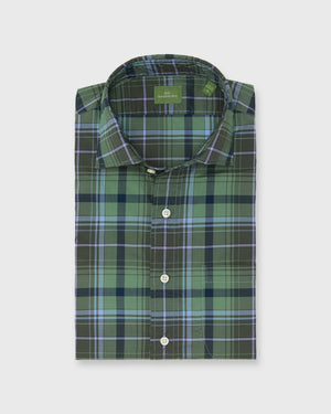 Sid Mashburn Spread Collar Sport Shirt Olive/Navy/Lavender Plaid Poplin