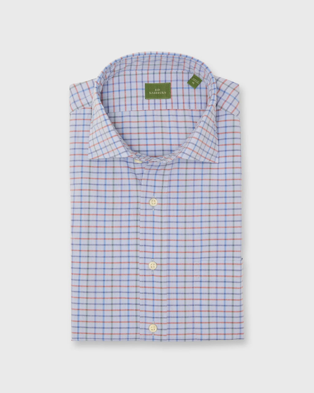 Sid Mashburn Spread Collar Sport Shirt Sky/Red/Green Tattersall Poplin