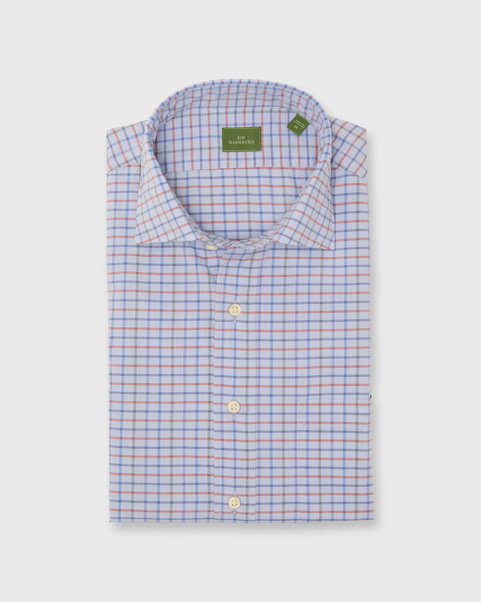 Sid Mashburn Spread Collar Sport Shirt Sky/Red/Green Tattersall Poplin