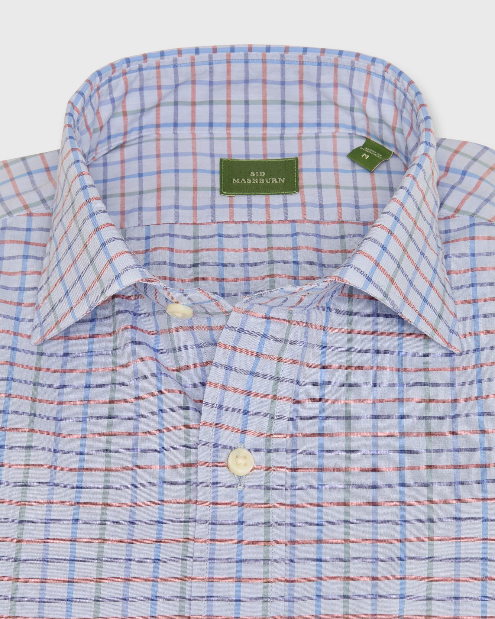 Sid Mashburn Spread Collar Sport Shirt Sky/Red/Green Tattersall Poplin