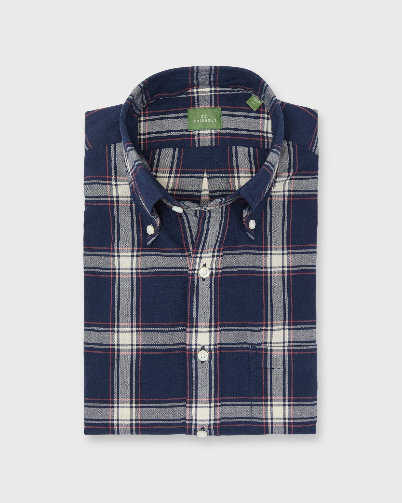 Sid Mashburn Button-Down Sport Shirt Navy/Bone/Coral Madras