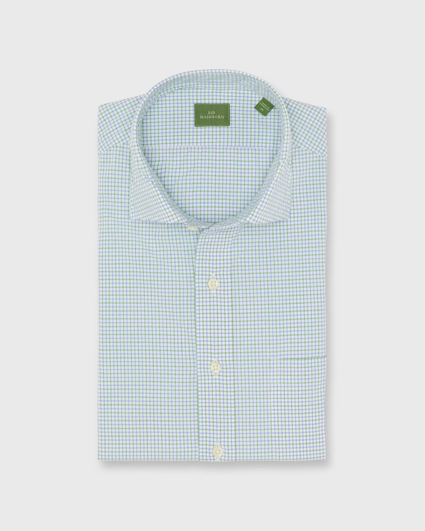 Sid Mashburn Spread Collar Sport Shirt Grass/Sky Tattersall Poplin