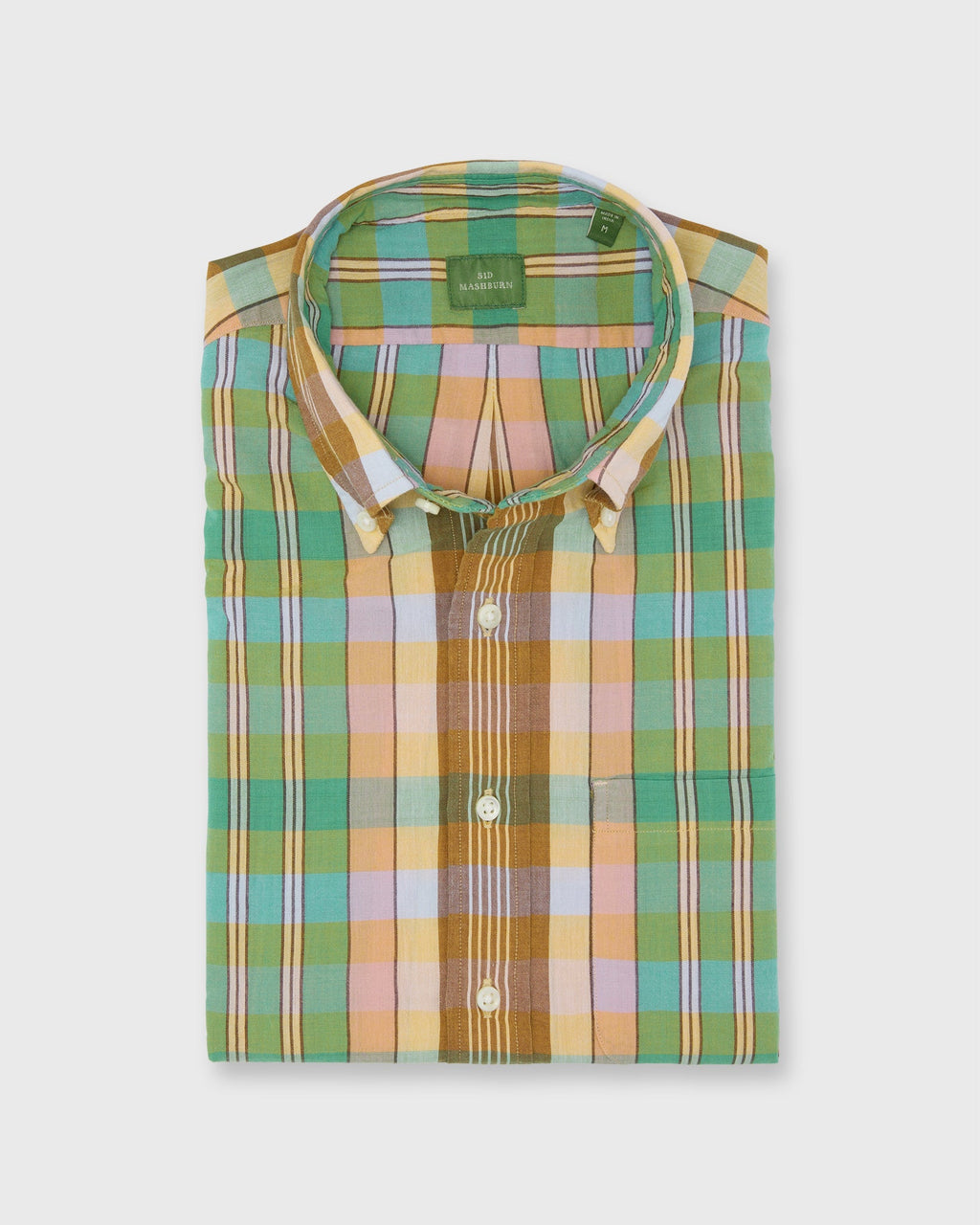 Sid Mashburn Button-Down Sport Shirt - Mango/Green/Brown Madras
