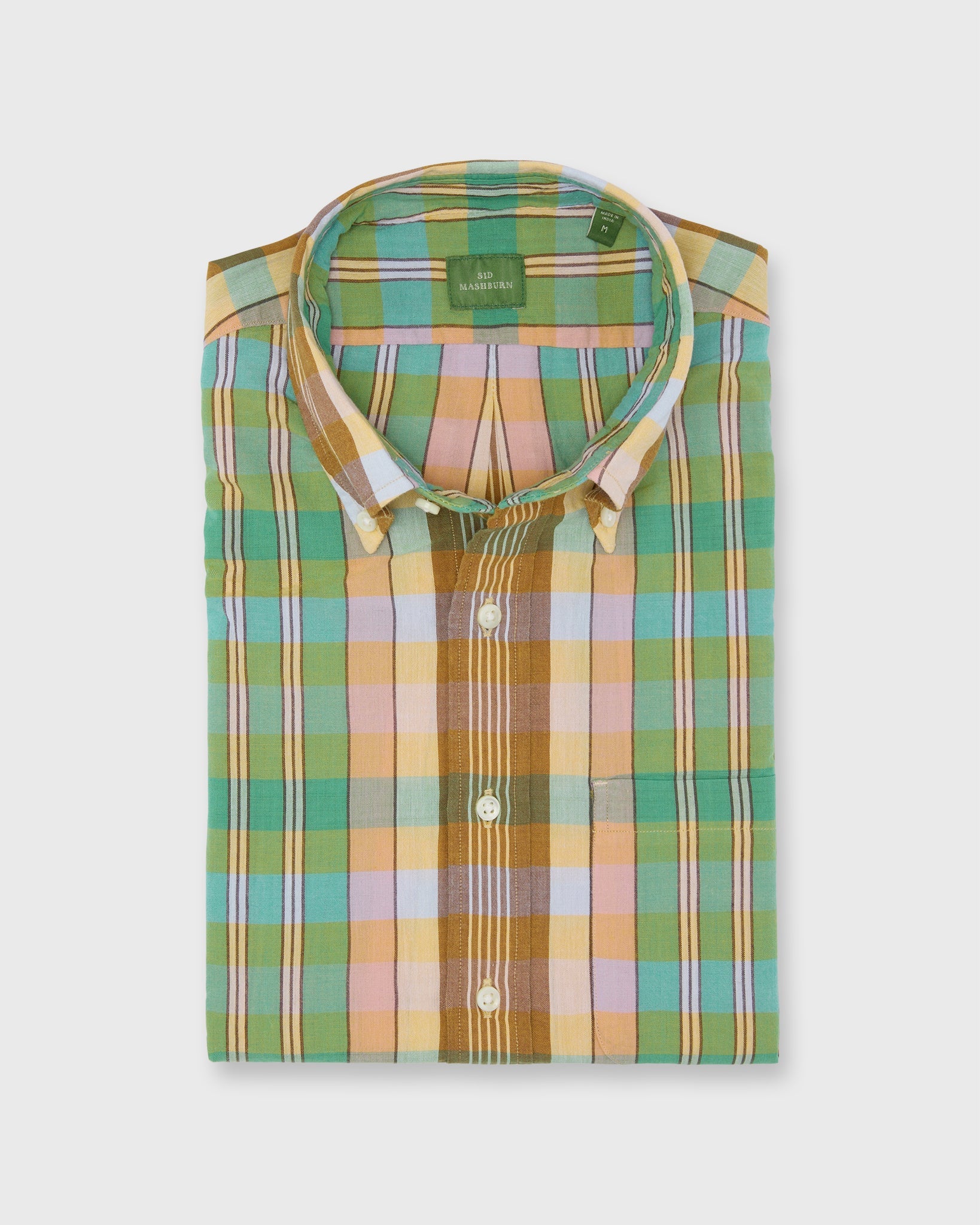 Sid Mashburn Button-Down Sport Shirt - Mango/Green/Brown Madras
