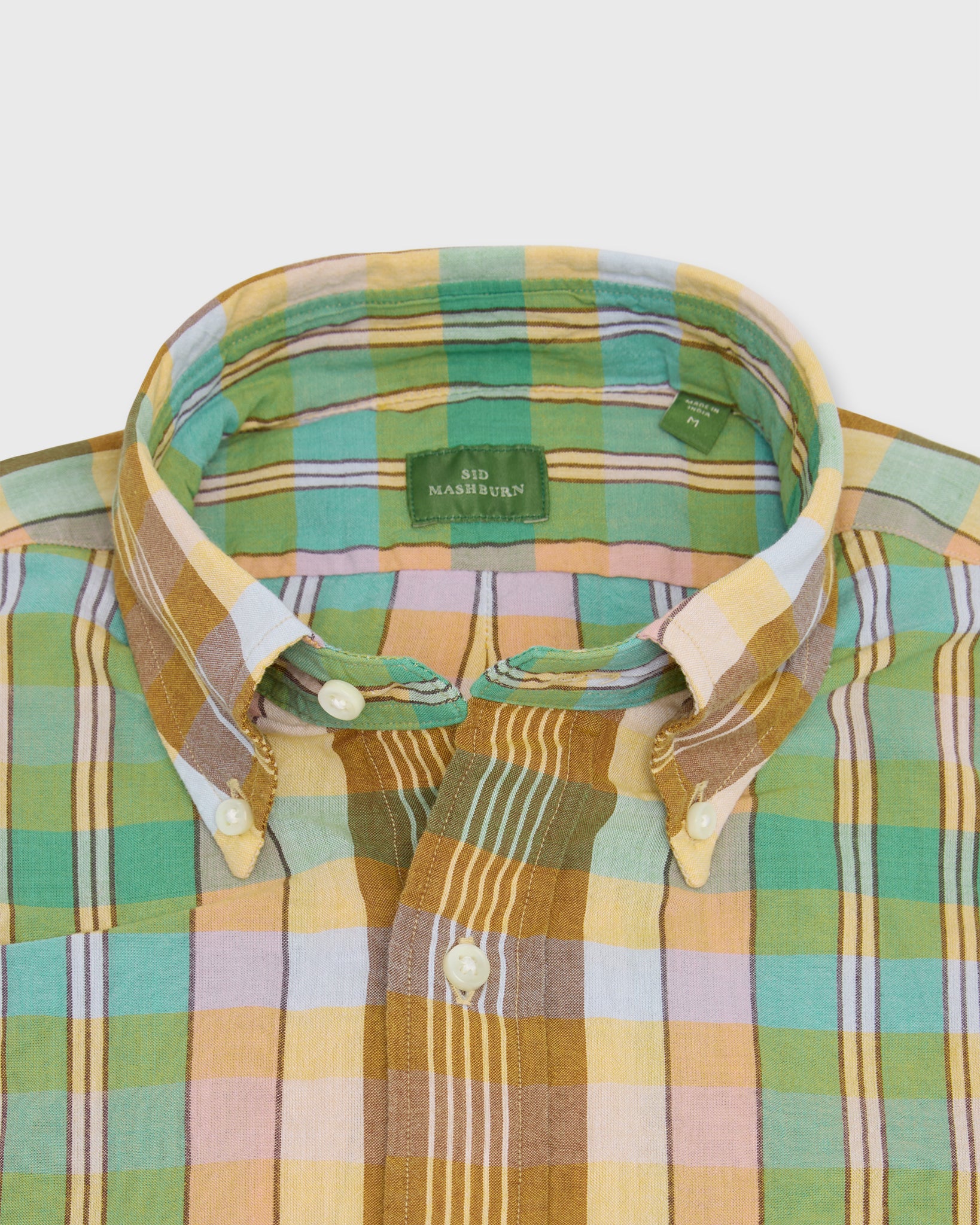 Sid Mashburn Button-Down Sport Shirt - Mango/Green/Brown Madras