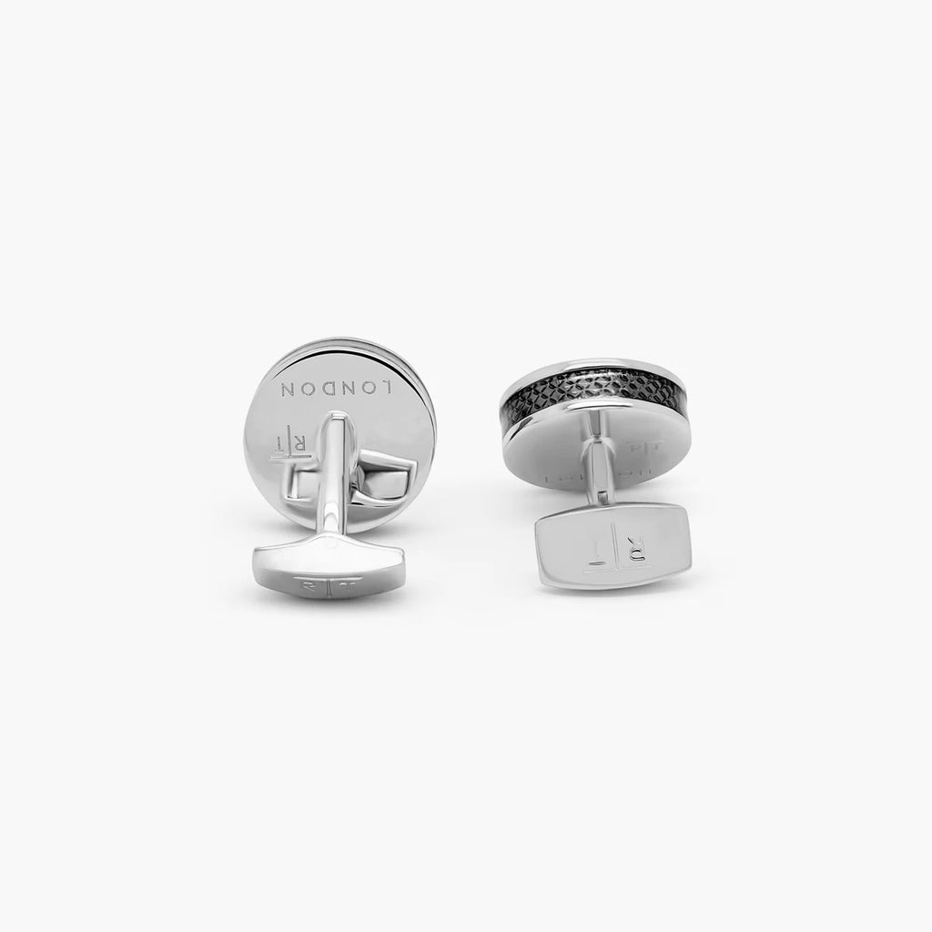 Tateossian Palladium Plated Disc Stud Set in Black