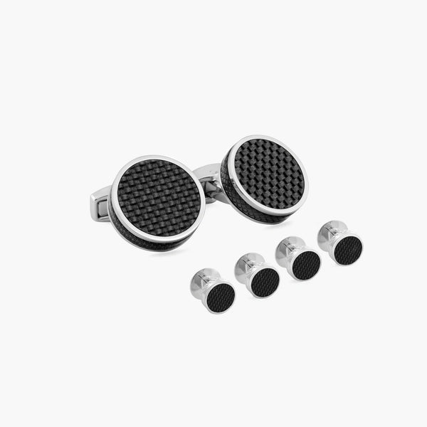 Tateossian Palladium Plated Disc Stud Set in Black