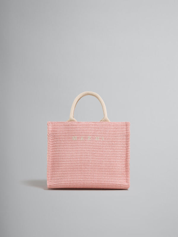 Marni Pink Raffia-Effect Small Tote Bag -