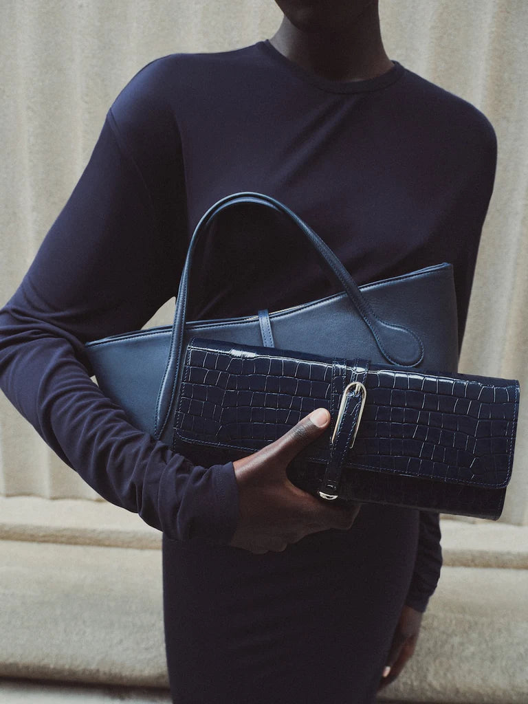 Liffner Belted Clutch Navy Croc