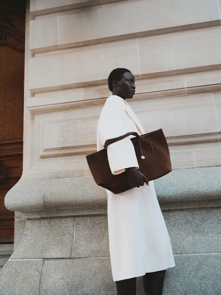 Liffner Sprout Tote Large Dark Brown Suede