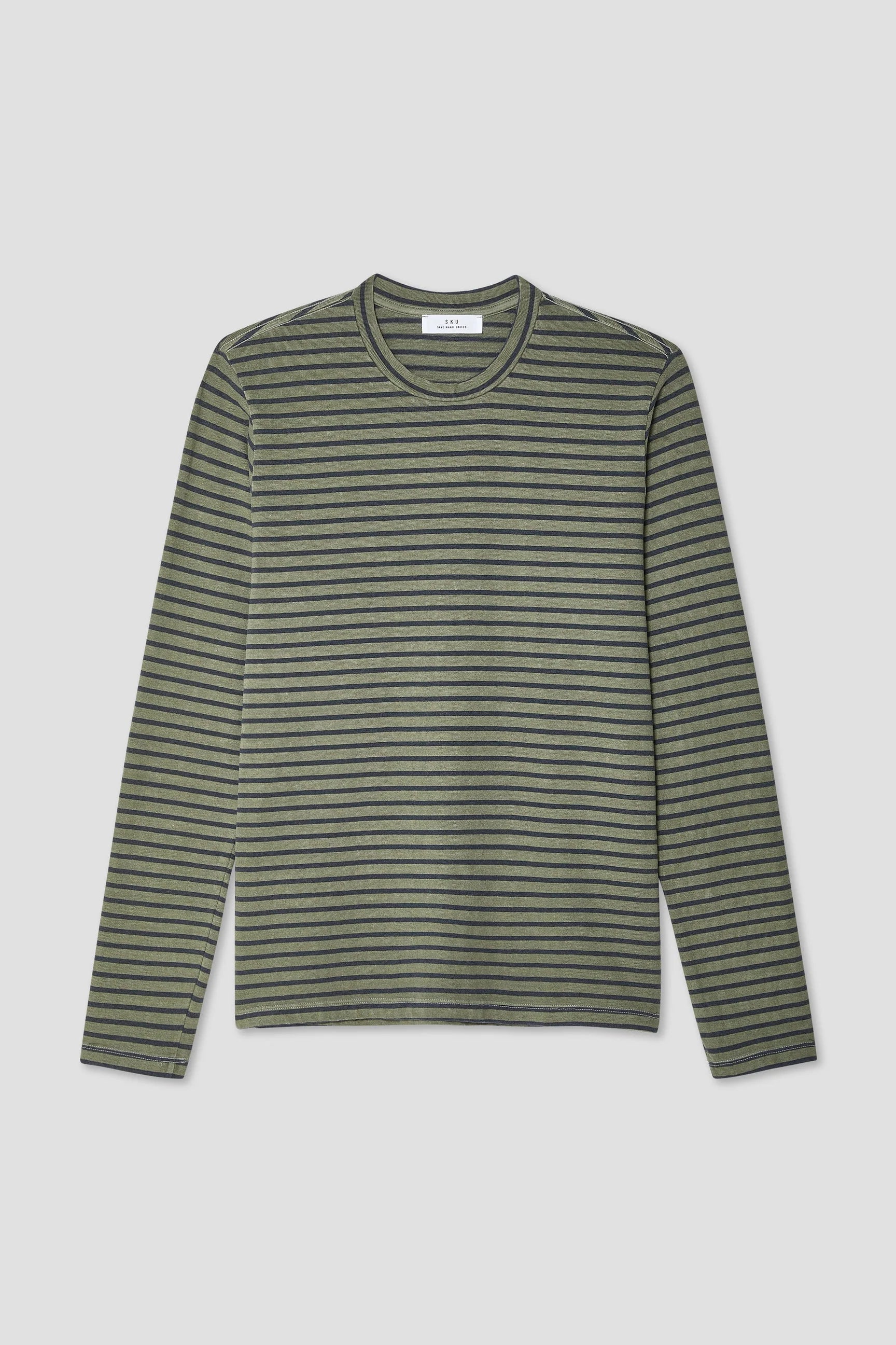 Save Khaki United LS Organic Hemp Stripe Crew Tee - Lichen