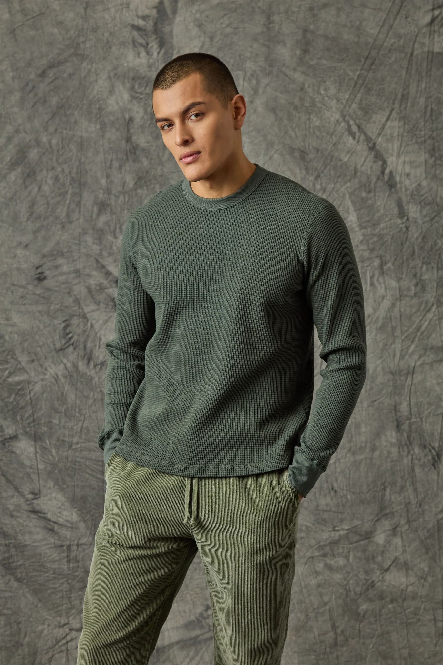 Save Khaki United LS Crew Waffle Tee - Basil