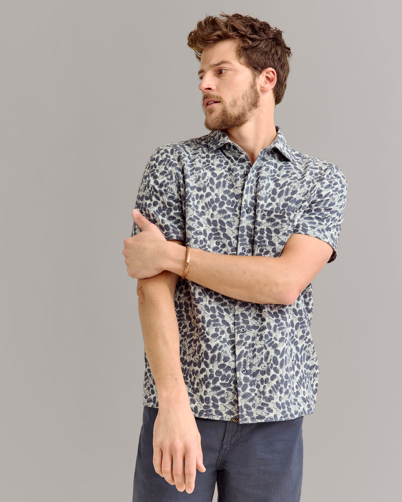 Billy Reid Short Sleeve Pebble Jacquard Treme Shirt - Charcoal/Multi