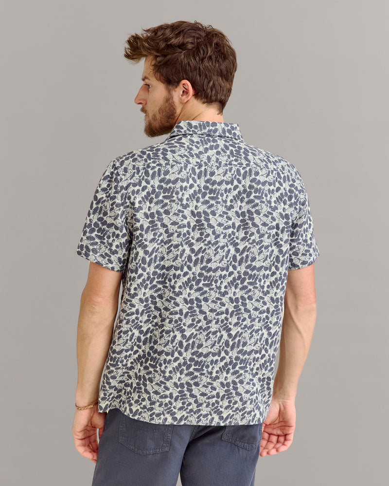 Billy Reid Short Sleeve Pebble Jacquard Treme Shirt - Charcoal/Multi