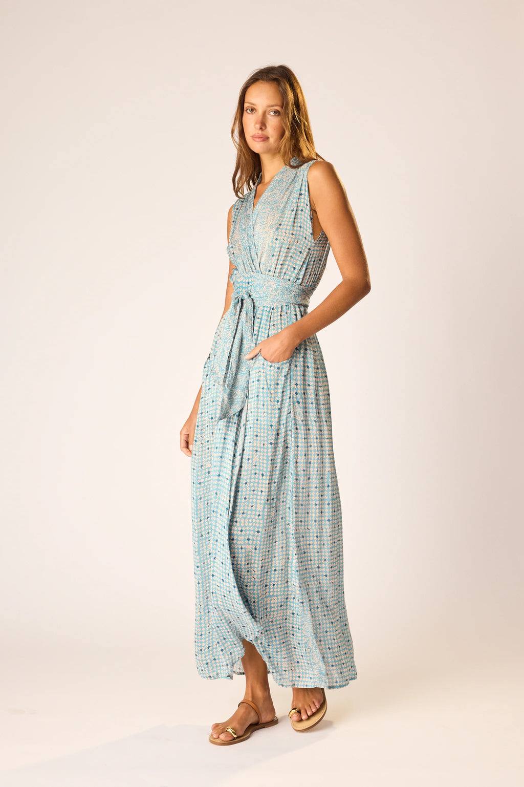 Natalie Martin Nico Sleeveless Maxi with Sash  - Delphi Sky