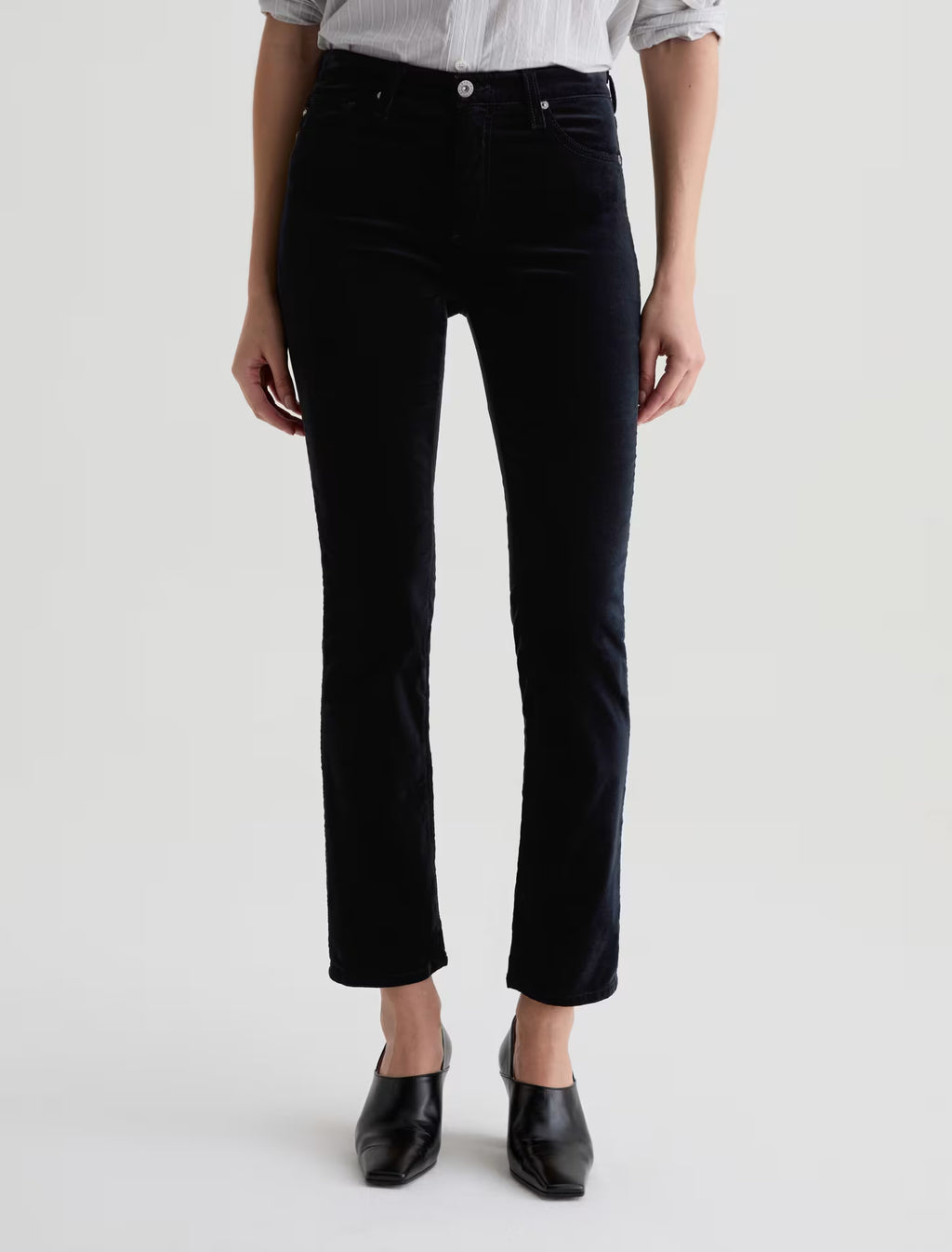 AG Mari Velvet Mid-Rise Slim Straight - Super Black