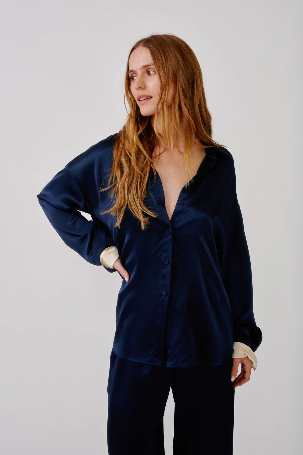 Sablyn Benton  LS Silk Button Down | Midnight Navy Multi