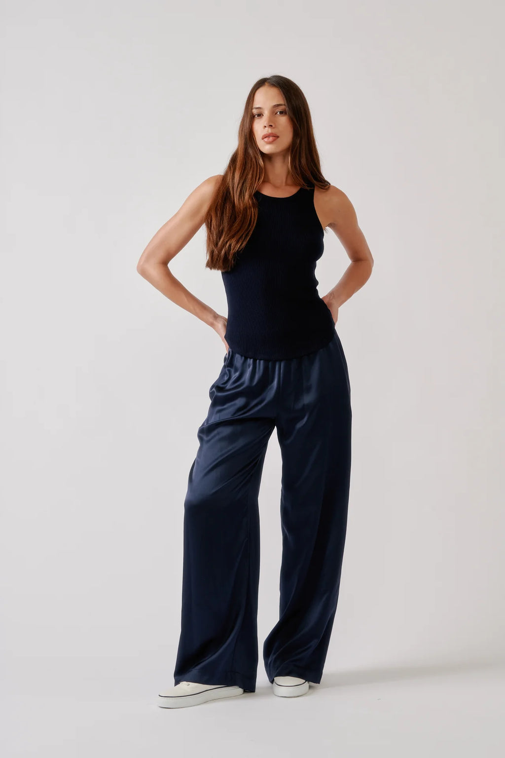 Sablyn Brynn High Rise Wide Leg Silk Pant  | Midnight Navy