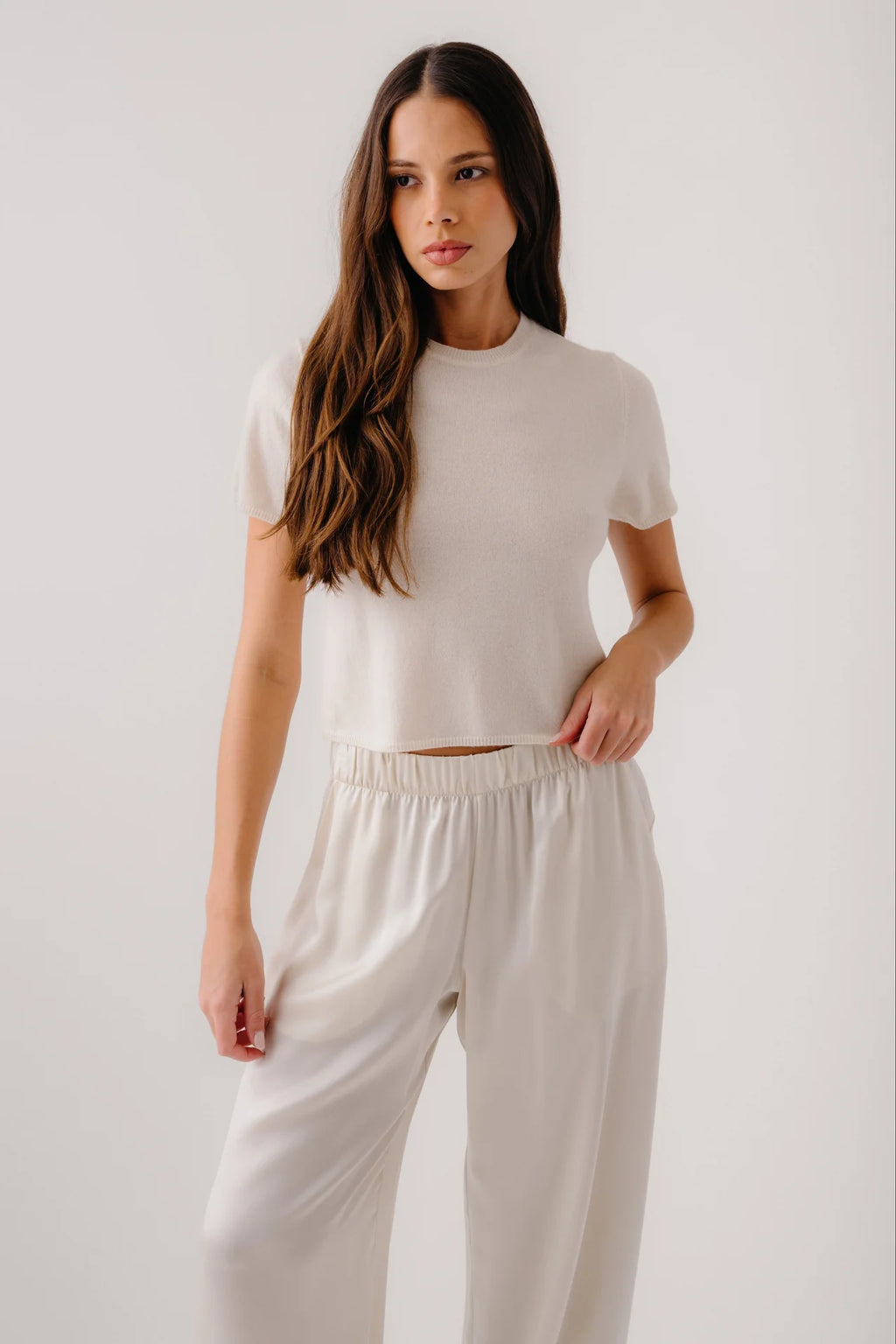 SABLYN Charleston Relaxed Cashmere Crewneck Tee  | Gardenia